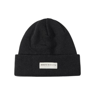 RB5001A | MONVISO Double Layer Knit Hat Wool Blend Made in Italy.Color Black - One Size