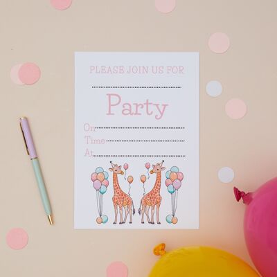 Invitaciones A6 - Jirafa para fiesta de cumpleaños infantil - Paquete de 10