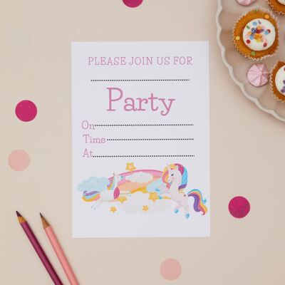 Invitation A6 - Invitations pour anniversaire d'enfant Licorne - Lot de 10