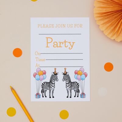 Invitación A6 - Paquete de 10 invitaciones para fiesta de cumpleaños infantil de Party Zebra