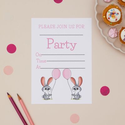 Invitations A6 - Invitations pour anniversaire d'enfants Party Bunnies - Lot de 10