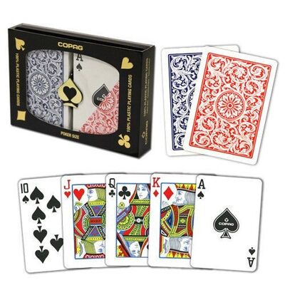 Jeu de cartes à jouer double en plastique Copag Elite Poker Regular Index (rouge/bleu)