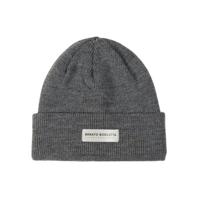 RB5001F | MONVISO Double Layer Knit Hat Wool Blend Made in Italy.Color Grey Melange - One Size