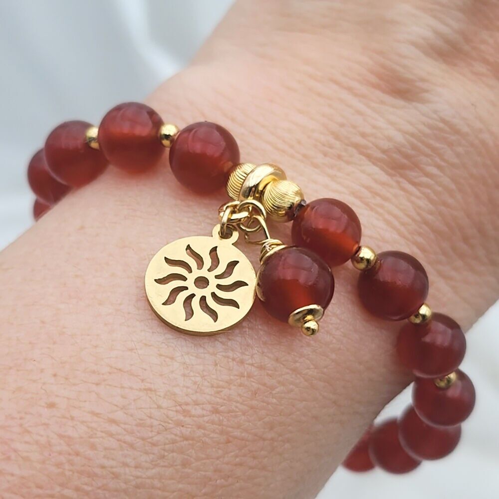 Armband Cornaline Pierre Naturelle Ronde Lisse et Facette 8mm