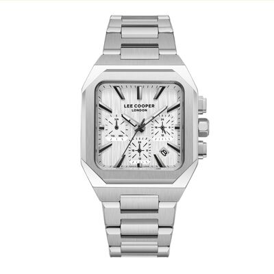 LeeCooper – WAYNE – LC08143 – Reloj para hombre – Movimiento de cuarzo analógico multifunción – Caja cuadrada de metal plateado