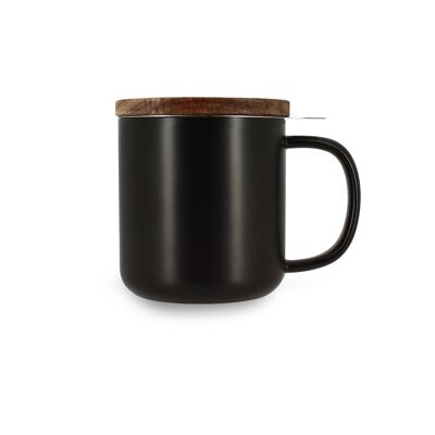Juliet 300ml black stoneware teapot with acacia wood lid