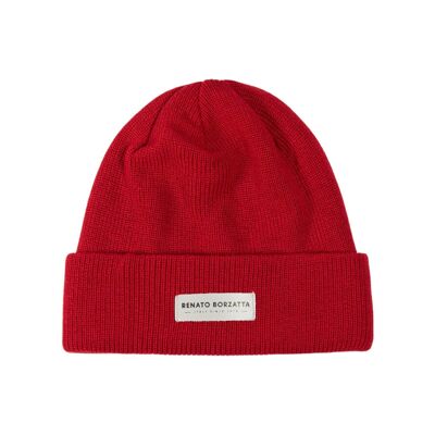 RB5001V | MONVISO Double Layer Knit Hat Wool Blend Made in Italy.Color Red - One Size