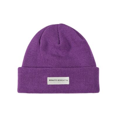 RB5001Y | MONVISO Double Layer Knit Hat Wool Blend Made in Italy.Color Purple - One Size