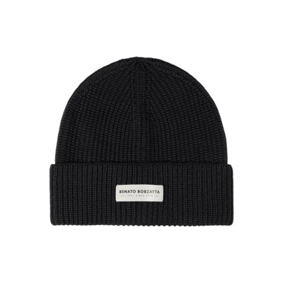 RB5003A | CERVINO Wool Blend Knit Hat Made in Italy.Color Black - One Size