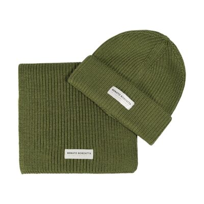 RB5004E | Set Sciarpa e Berretto in Maglia CERVINO Misto Lana Made in Italy. Colore Verde - Taglia Unica