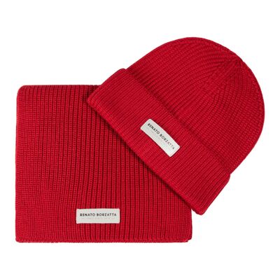 RB5004V | Set Sciarpa e Berretto in Maglia CERVINO Misto Lana Made in Italy. Colore Rosso - Taglia Unica