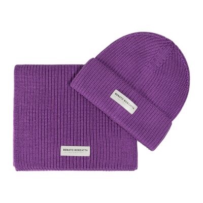 RB5004Y | CERVINO Wool Blend Knit Scarf and Hat Set Made in Italy.Color Purple - One Size