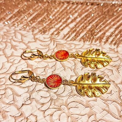 Boucles d'oreilles résine feuille monstera bijou jungle chic Fête des mères Cadeau Maman