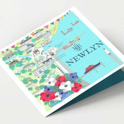 Newlyn Map Cornwall Card - Pack de 4 Cartes
