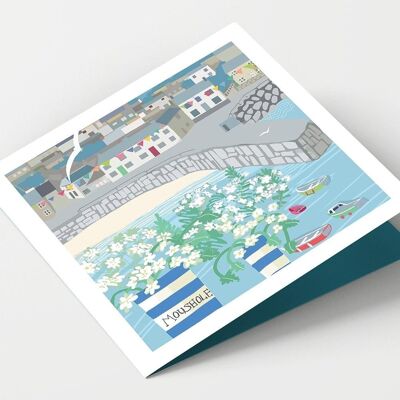 Mousehole e fiori Cornwall Card - Confezione da 4 carte