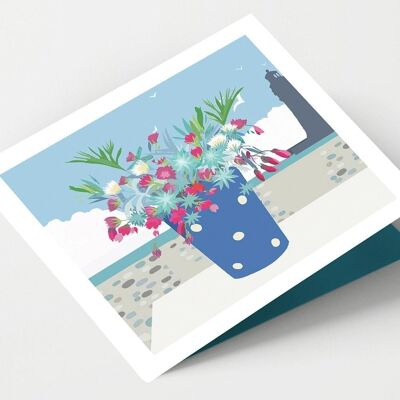 Lighthouse and Flowers Cornwall Card - Pack of 4 Cards