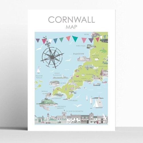 Cornwall Map - A2 - framed