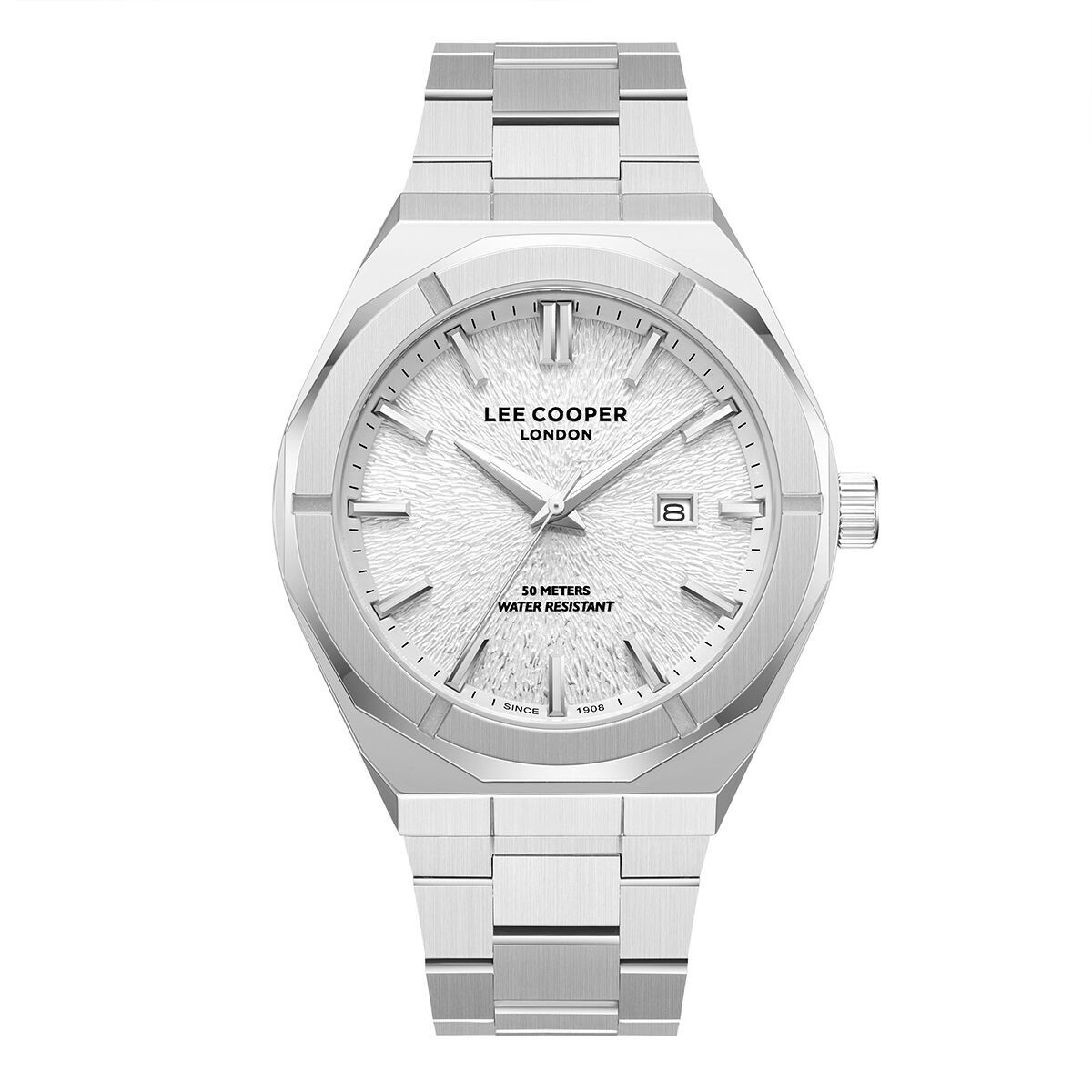 LeeCooper – MATTHIAS – LC08234 – Orologio da uomo – Movimento analogico a 3 lancette e data – Cassa in metallo argentato dodecagonale