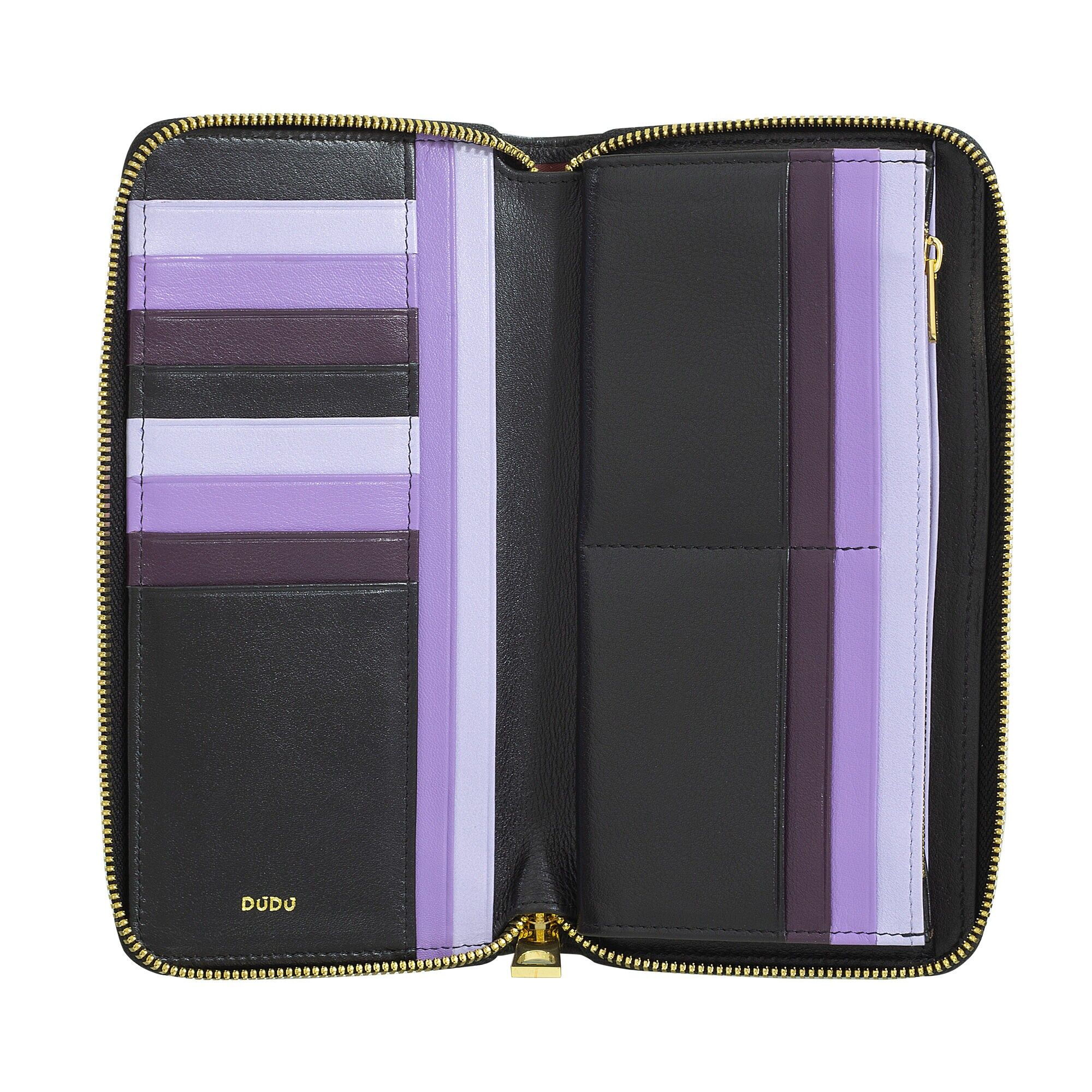 Portafoglio in pelle con cerniera Dudu da donna, nero_lavanda