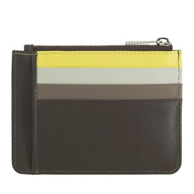 Dudu Small Leather Credit Card Holder Zipper Coffee brown