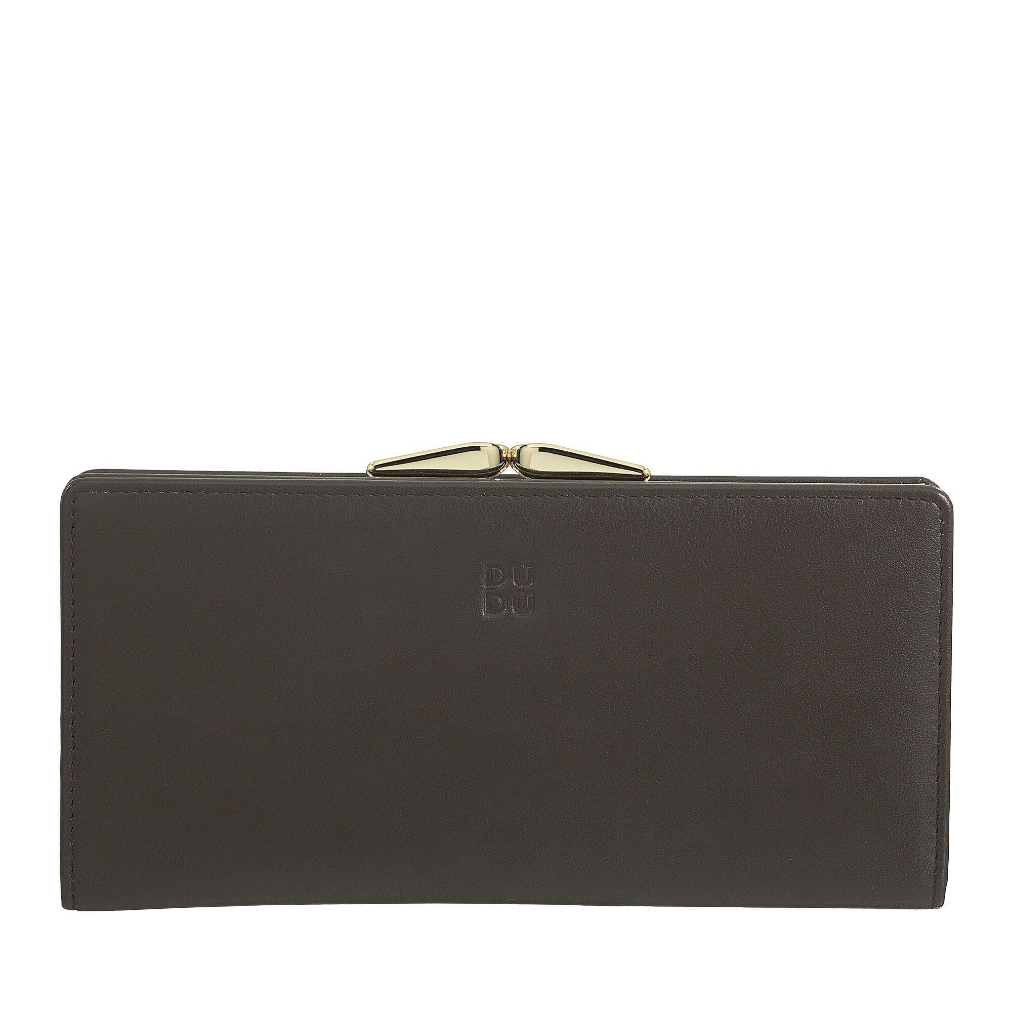 Portafoglio grande in pelle da donna Dudu con chiusura a scatto, marrone caffè