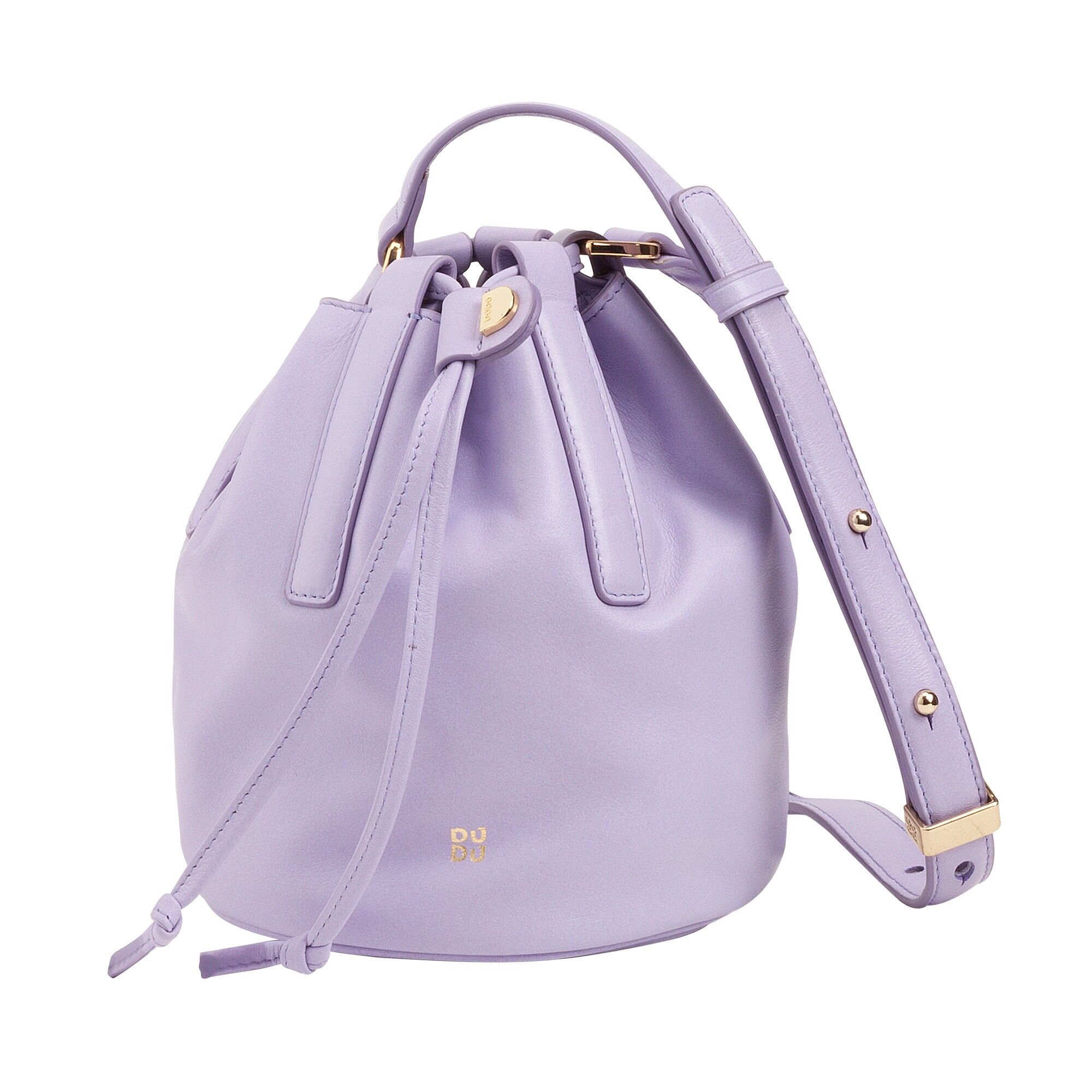Borsa a secchiello con coulisse in pelle Dudu piccola, lilla provenzale