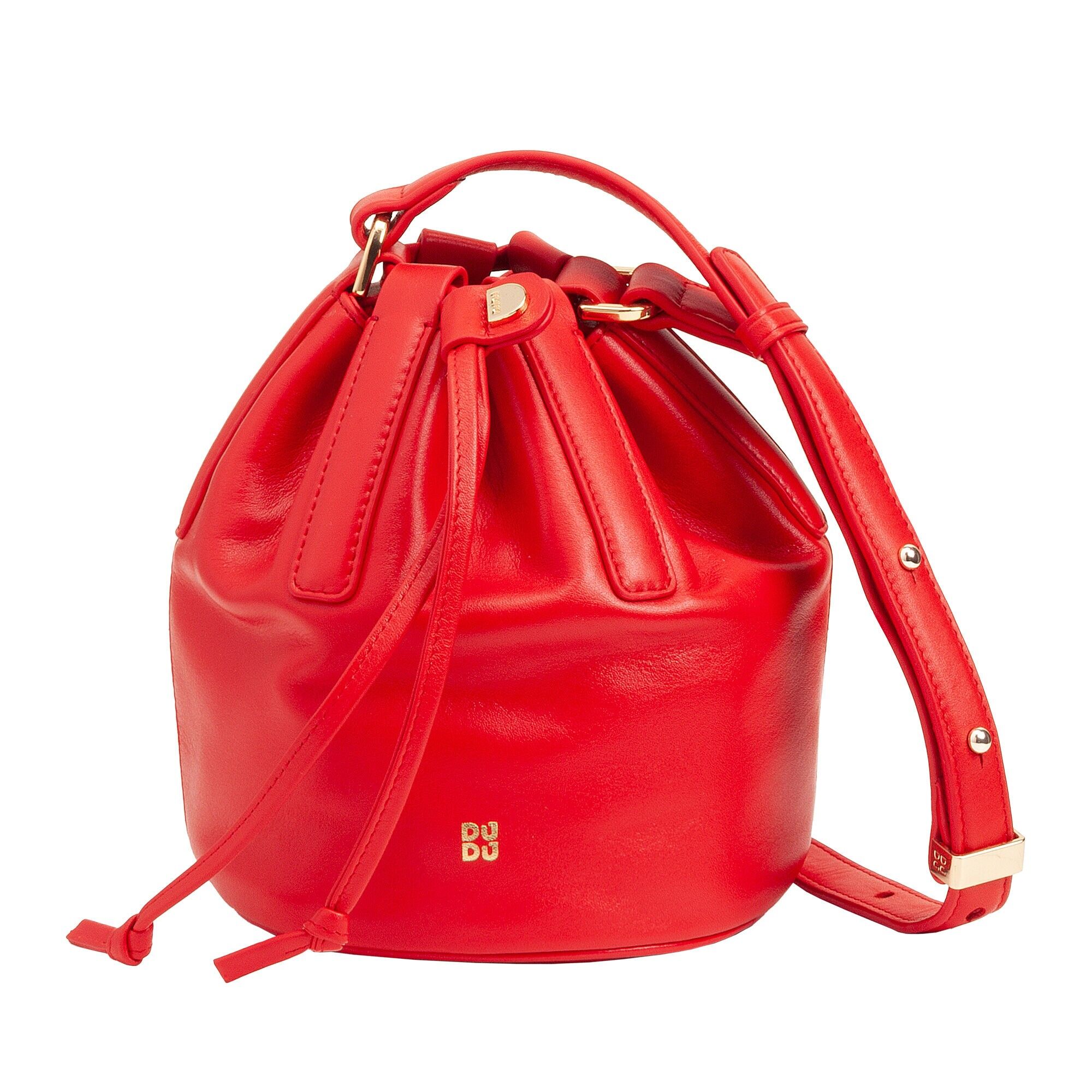 Borsa a secchiello con coulisse in pelle Dudu piccola rosso fiamma