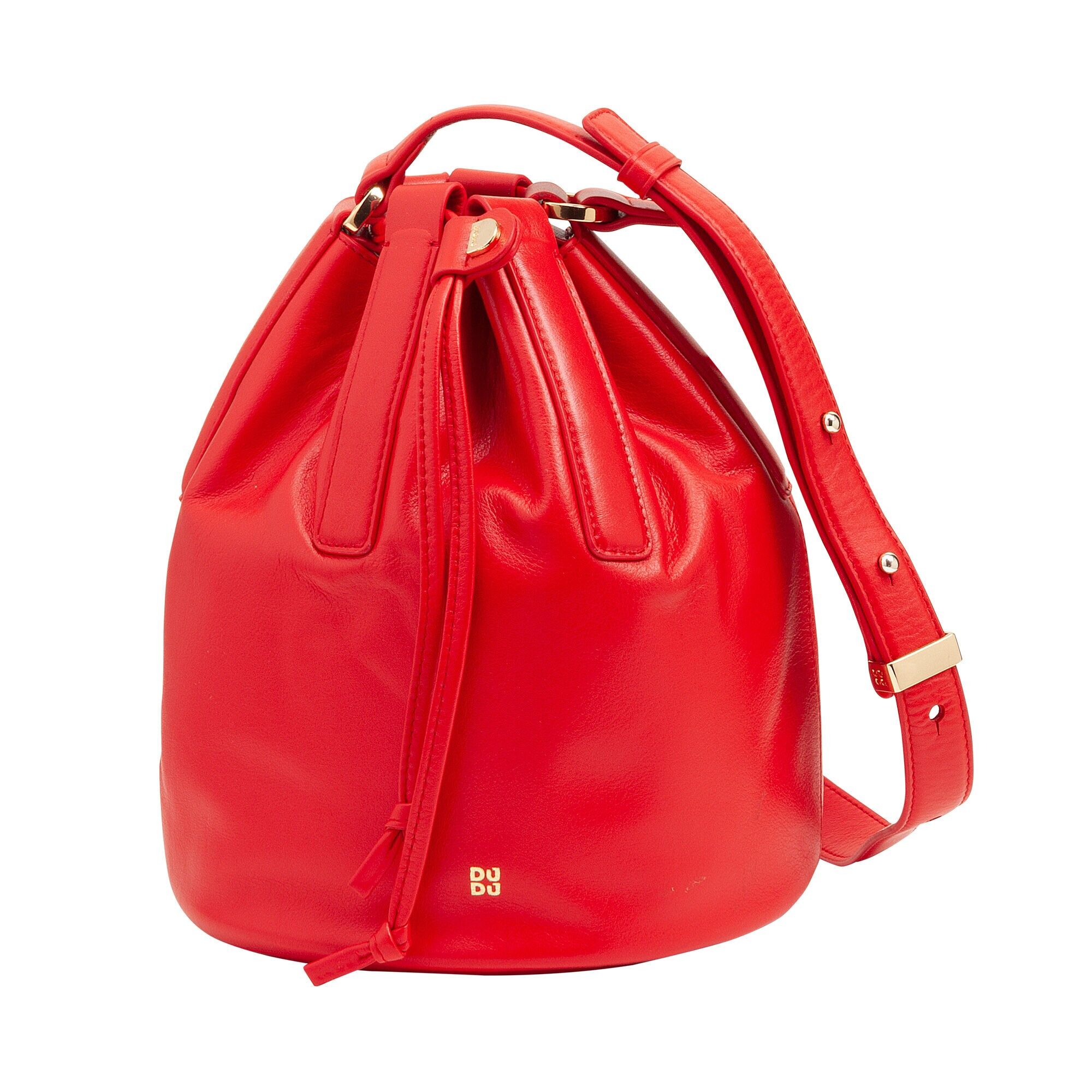 Borsa a secchiello grande in pelle con coulisse Dudu Rosso fiamma