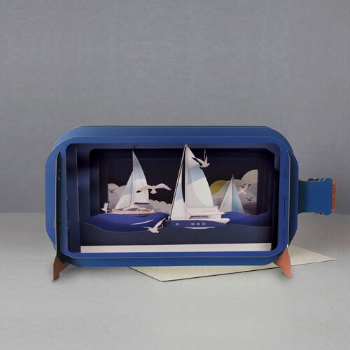 Message in a bottle pop up card - sailing
