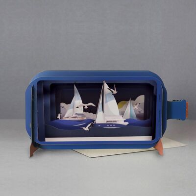 Message in a bottle pop up card - sailing