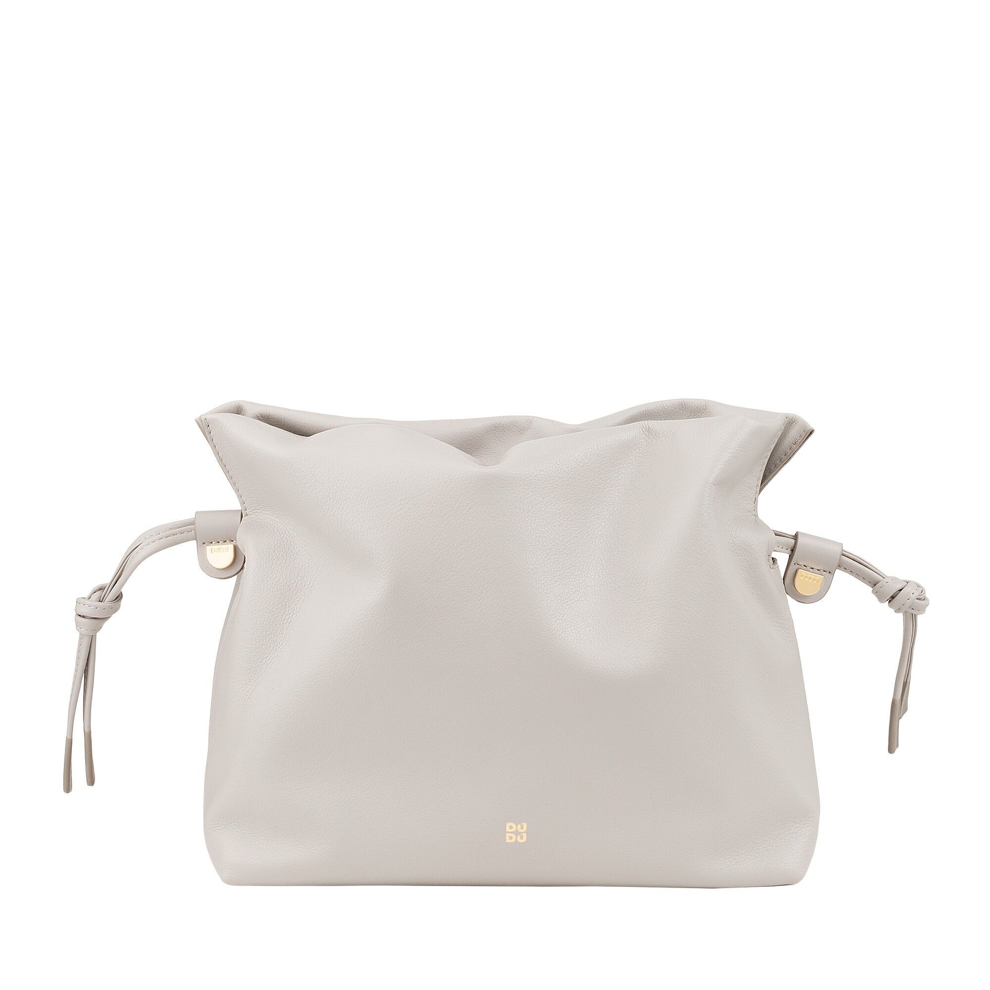 Borsa con coulisse in pelle da donna Dudu, grigio perla