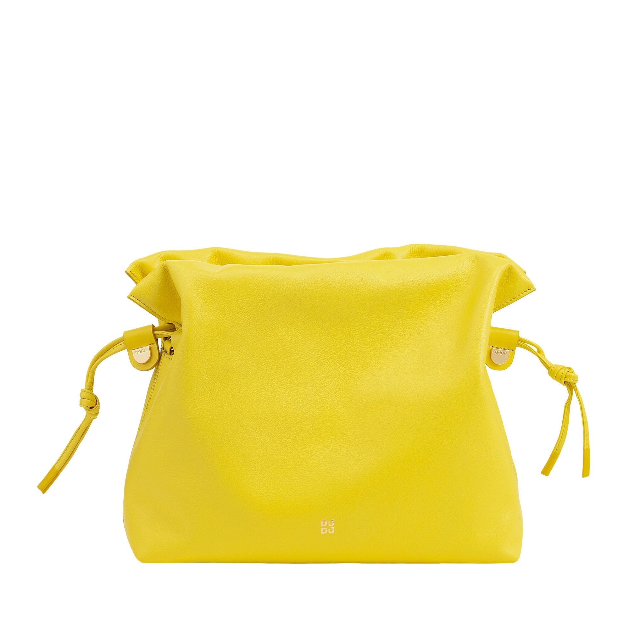 Borsa con coulisse in pelle da donna Dudu, colore giallo agrumi