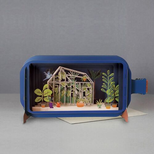 Message in a bottle pop up card - greenhouse