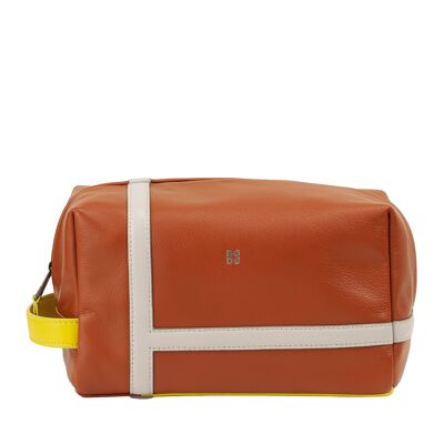 Borsa da toilette da tennis in pelle Dudu color cannella