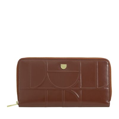 Portafoglio in pelle con cerniera Dudu da donna, color cioccolato e lilla