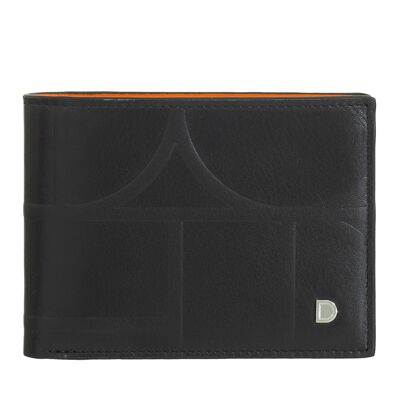 Portafoglio piccolo in pelle da uomo Dudu con porta carte, nero_arancione