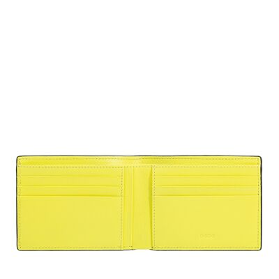 Dudu Small Men'S Leather Wallet Cards Black_bright yellow