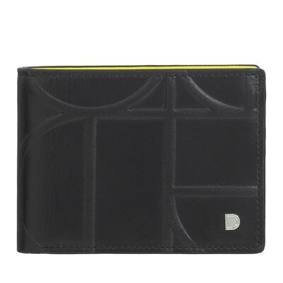 Portafoglio piccolo in pelle da uomo Dudu con porta carte, nero_giallo brillante