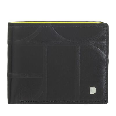 Portafoglio piccolo in pelle da uomo Dudu con portamonete, nero_giallo