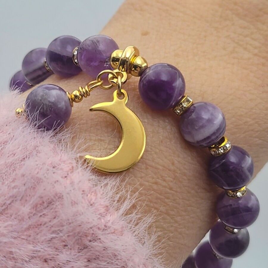 Bracelet Améthyste perles rondes et facette 8mm