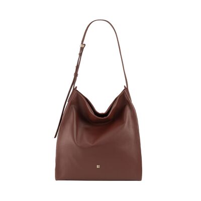 Borsa shopping in pelle da donna Dudu con cerniera, colore cioccolato_lilla