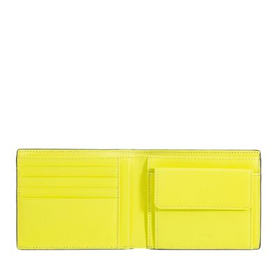 Dudu Men's leather wallet coin pocket Black_bright yellow