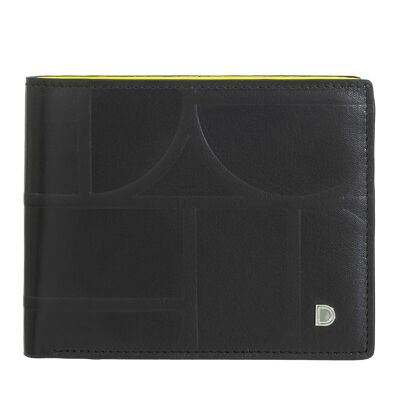 Portafoglio da uomo Dudu in pelle con portamonete Nero_giallo brillante
