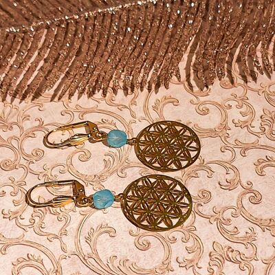 Boucles Perles Fleur de vie Laiton doré 24k Fête des mères Cadeau Maman Cadeau Maîtresse