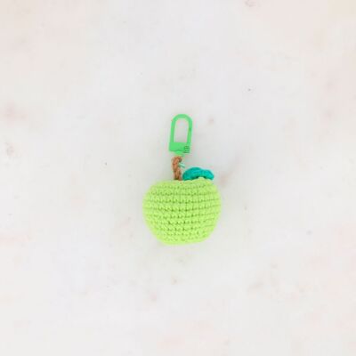Handmade crochet green apple keychain
