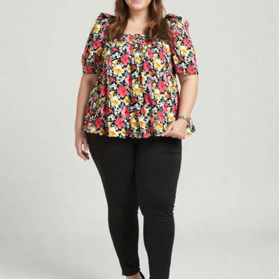 Plus size black floral print top (C6565)