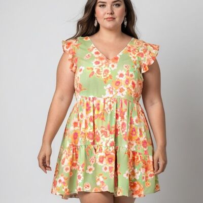 Plus size green print tunic dress (C6566)