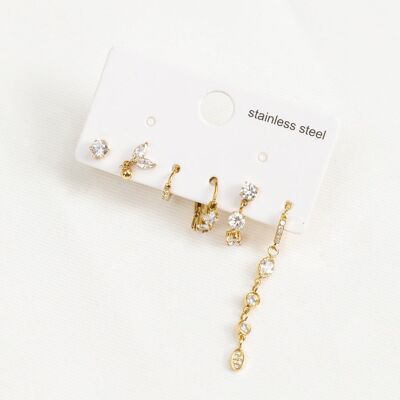 Lot de 6 boucle d'oreille dorées uniques strass