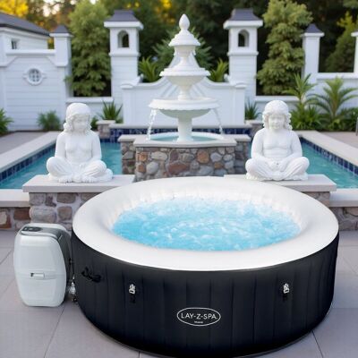 Inflatable Jacuzzi for 2–4 Persons – Ø180 x 66 cm – 120 AirJets – Heating up to 40°C – Including Cover & Filters – Black – Round