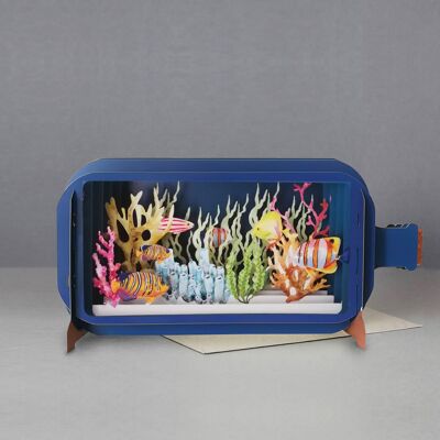 Message in a bottle pop up card - coral reef